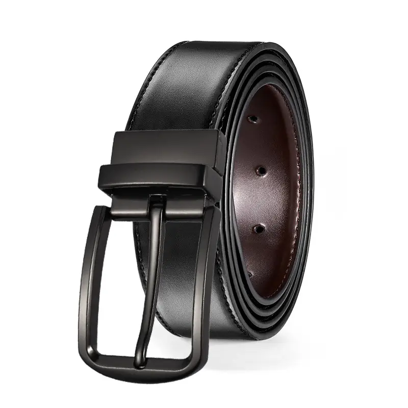 Men's Black Leather Belt with Zinc Buckle - Image 9