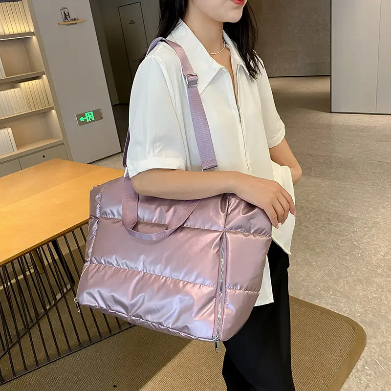 Women's Silver Puffer Shoulder Bag Large Capacity Lightweight - Image 7