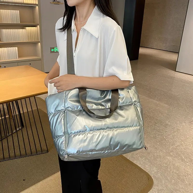 Women's Silver Puffer Shoulder Bag Large Capacity Lightweight — feature 10