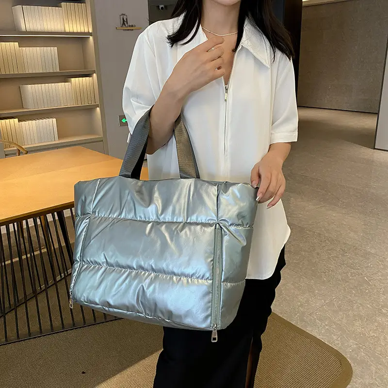 Women's Silver Puffer Shoulder Bag Large Capacity Lightweight — feature 11