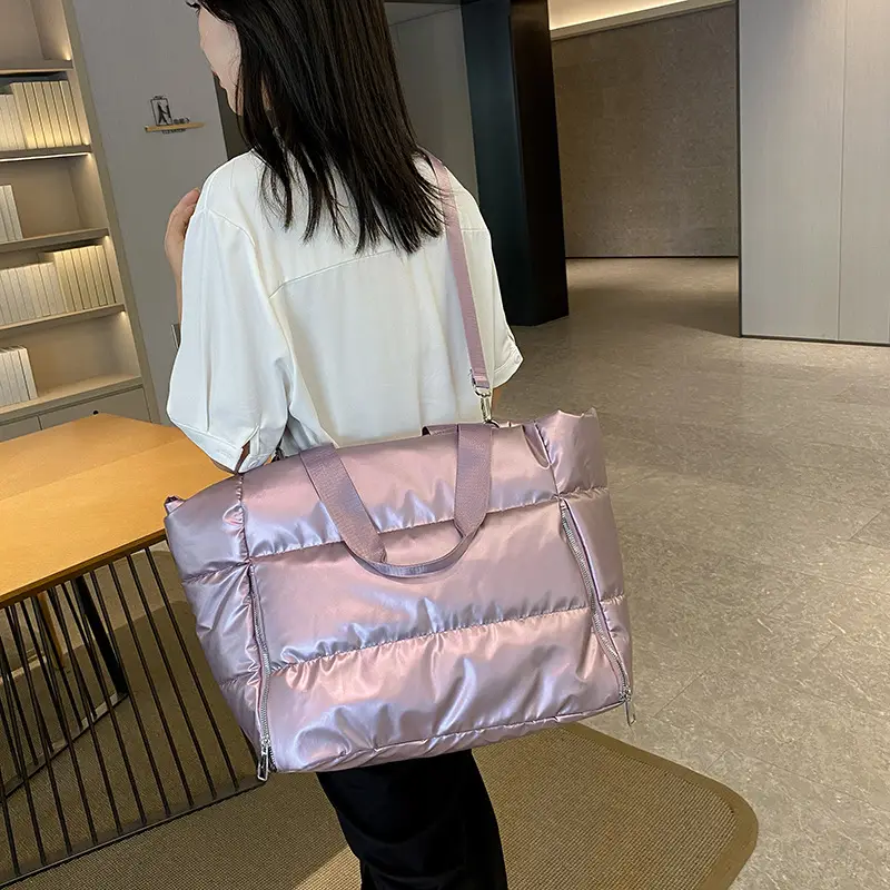 Women's Silver Puffer Shoulder Bag Large Capacity Lightweight — feature 12