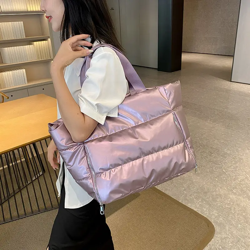 Women's Silver Puffer Shoulder Bag Large Capacity Lightweight — feature 15