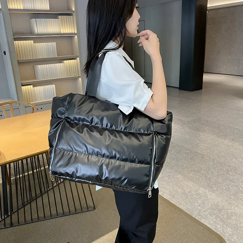 Women's Silver Puffer Shoulder Bag Large Capacity Lightweight — feature 17