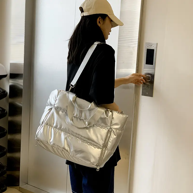Women's Silver Puffer Shoulder Bag Large Capacity Lightweight — feature 20