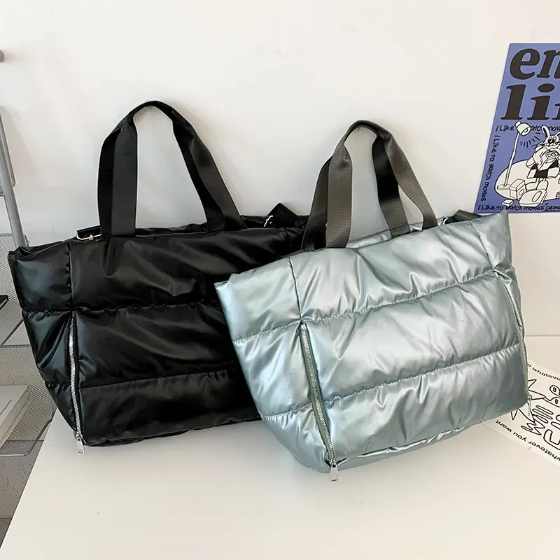 Women's Silver Puffer Shoulder Bag Large Capacity Lightweight — feature 23