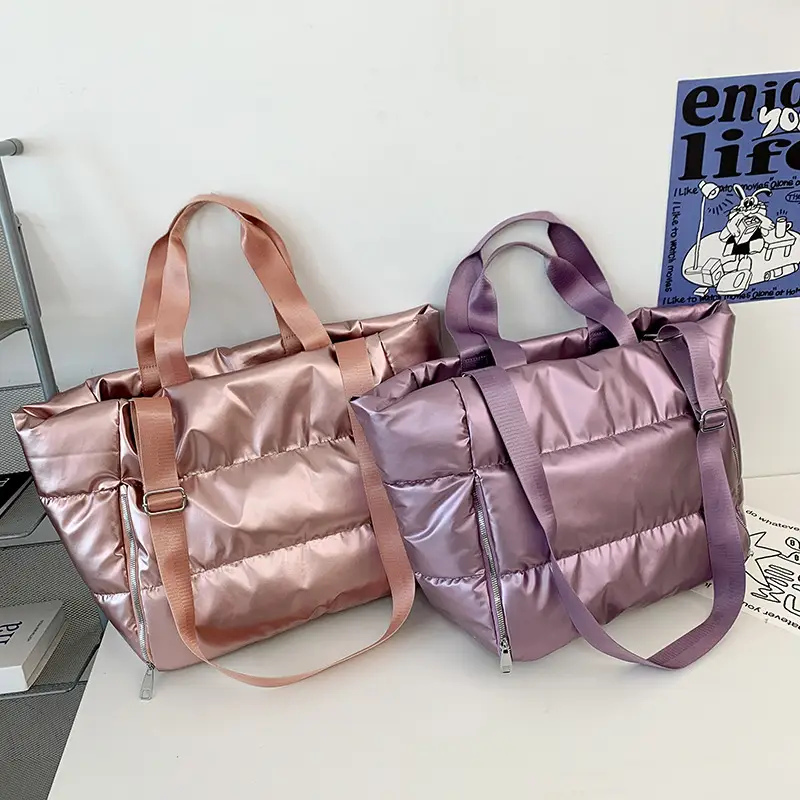 Women's Silver Puffer Shoulder Bag Large Capacity Lightweight — feature 24