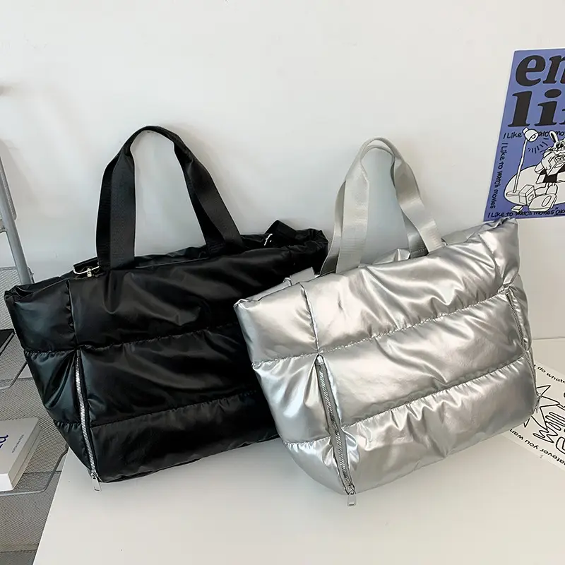 Women's Silver Puffer Shoulder Bag Large Capacity Lightweight — feature 25