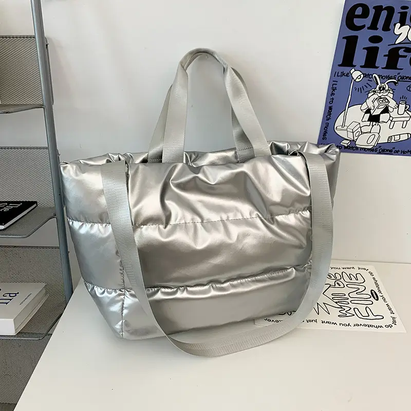 Women's Silver Puffer Shoulder Bag Large Capacity Lightweight — feature 26