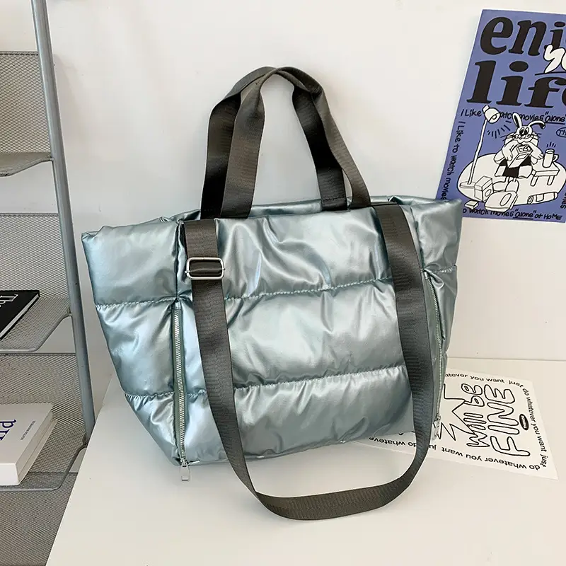 Women's Silver Puffer Shoulder Bag Large Capacity Lightweight — feature 28