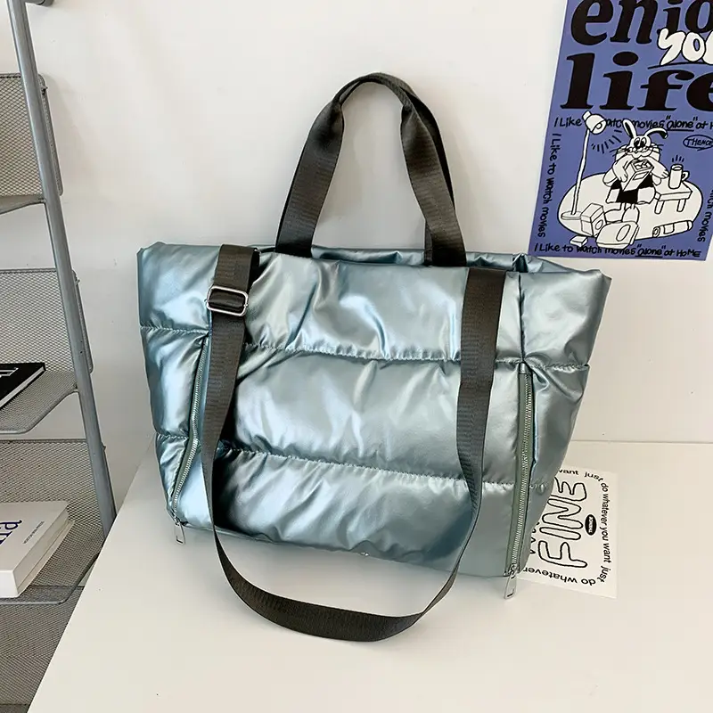 Women's Silver Puffer Shoulder Bag Large Capacity Lightweight — feature 29