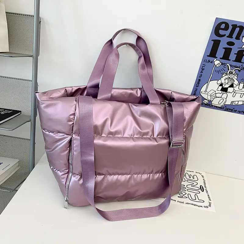 Women's Silver Puffer Shoulder Bag Large Capacity Lightweight — feature 32