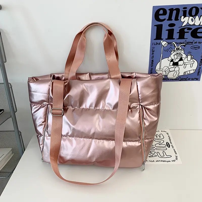 Women's Silver Puffer Shoulder Bag Large Capacity Lightweight — feature 35