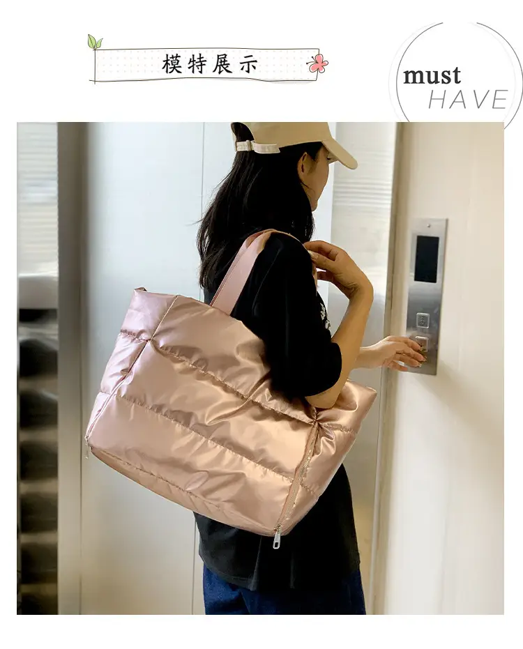Women's Silver Puffer Shoulder Bag Large Capacity Lightweight — feature 4