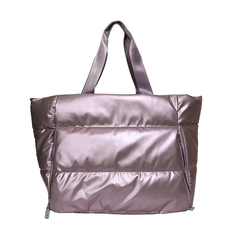 Women's Silver Puffer Shoulder Bag Large Capacity Lightweight - Image 3