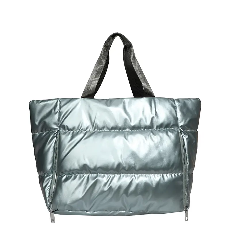 Women's Silver Puffer Shoulder Bag Large Capacity Lightweight - Image 4