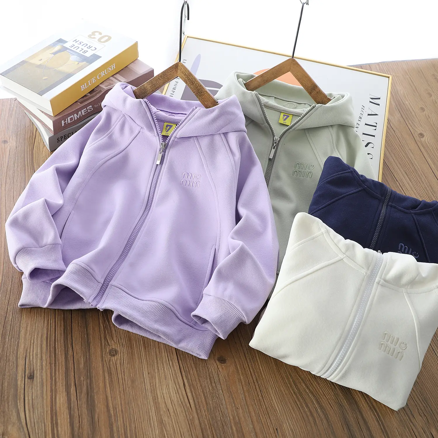 Blue Korean Style Zipper Hoodie for Boys Girls — feature 2