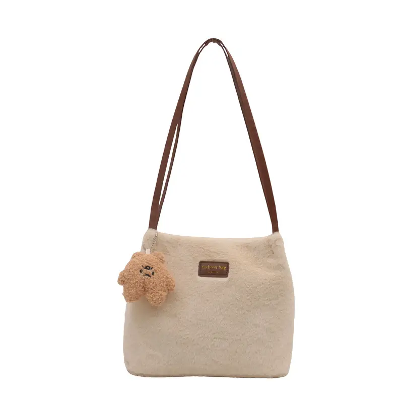 2025 Winter Plush Shoulder Bag Women Brown Pom Pom - Image 11
