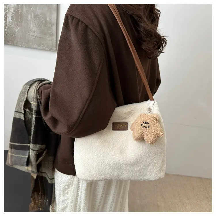 2025 Winter Plush Shoulder Bag Women Brown Pom Pom — feature 10