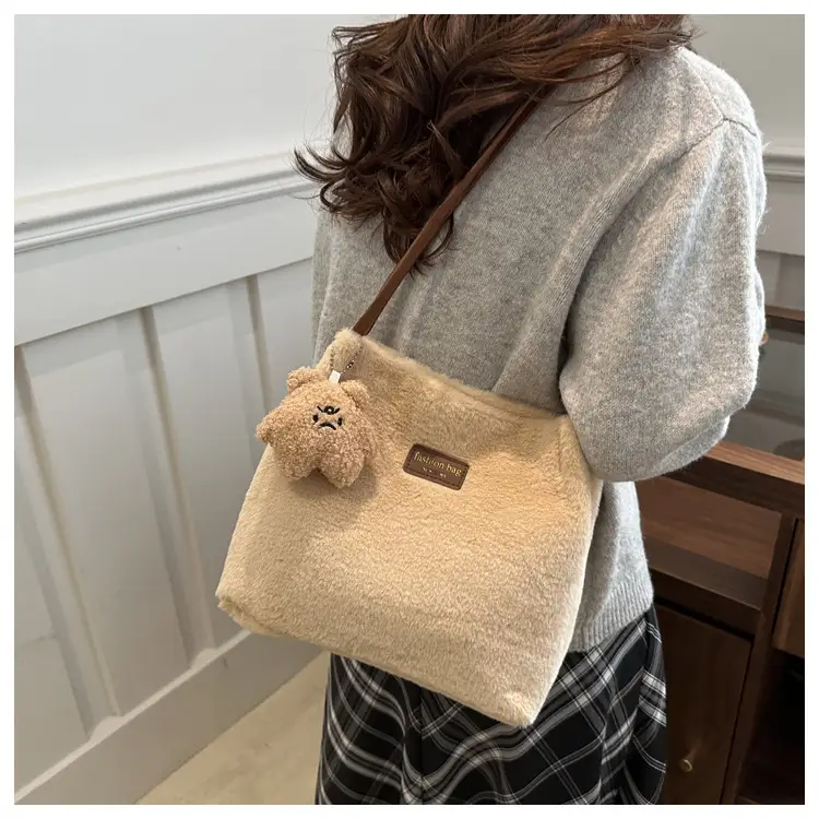 2025 Winter Plush Shoulder Bag Women Brown Pom Pom — feature 11