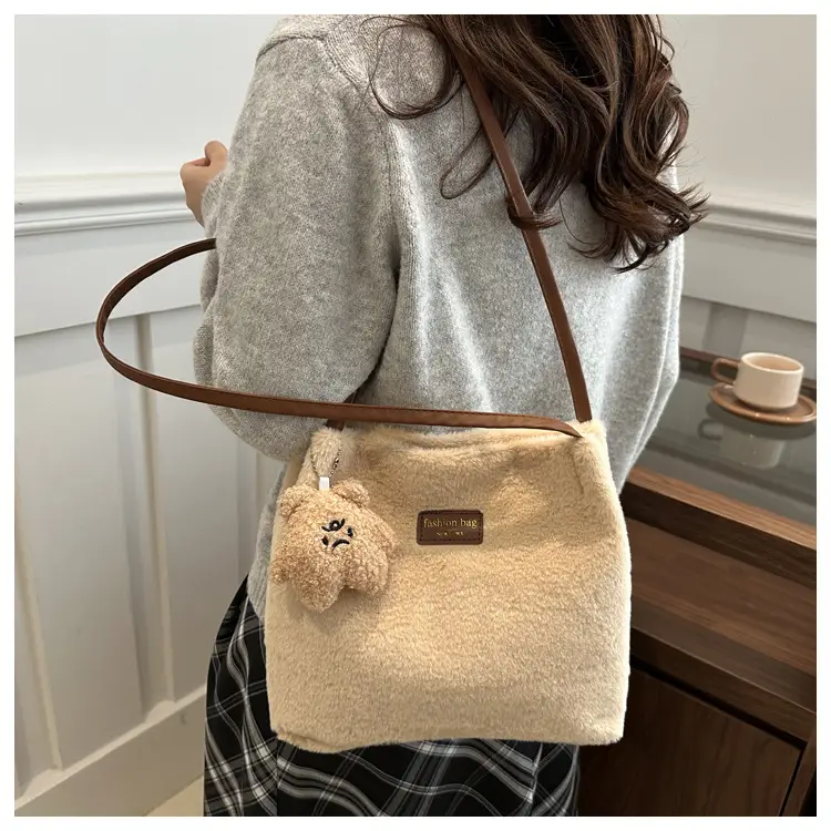 2025 Winter Plush Shoulder Bag Women Brown Pom Pom — feature 13