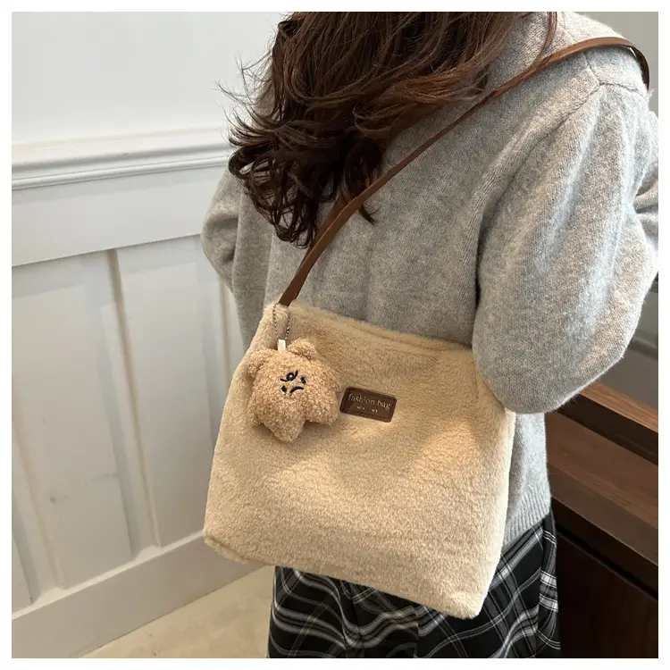 2025 Winter Plush Shoulder Bag Women Brown Pom Pom — feature 14