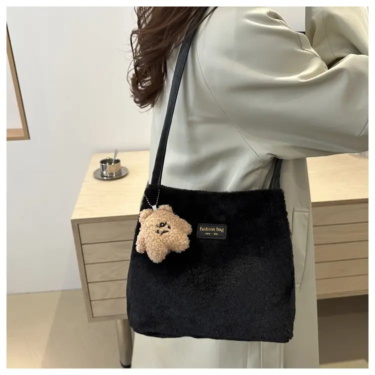 2025 Winter Plush Shoulder Bag Women Brown Pom Pom — feature 15