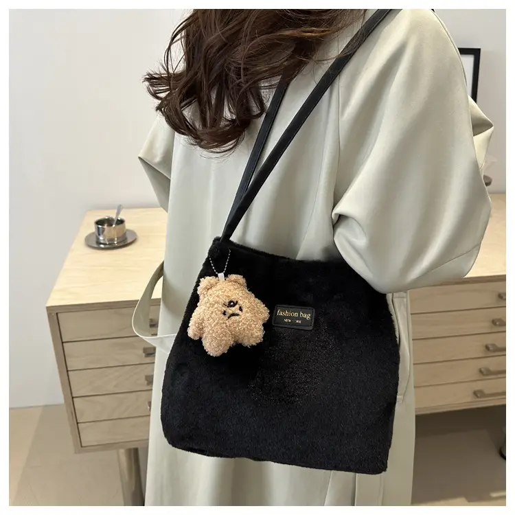2025 Winter Plush Shoulder Bag Women Brown Pom Pom — feature 16