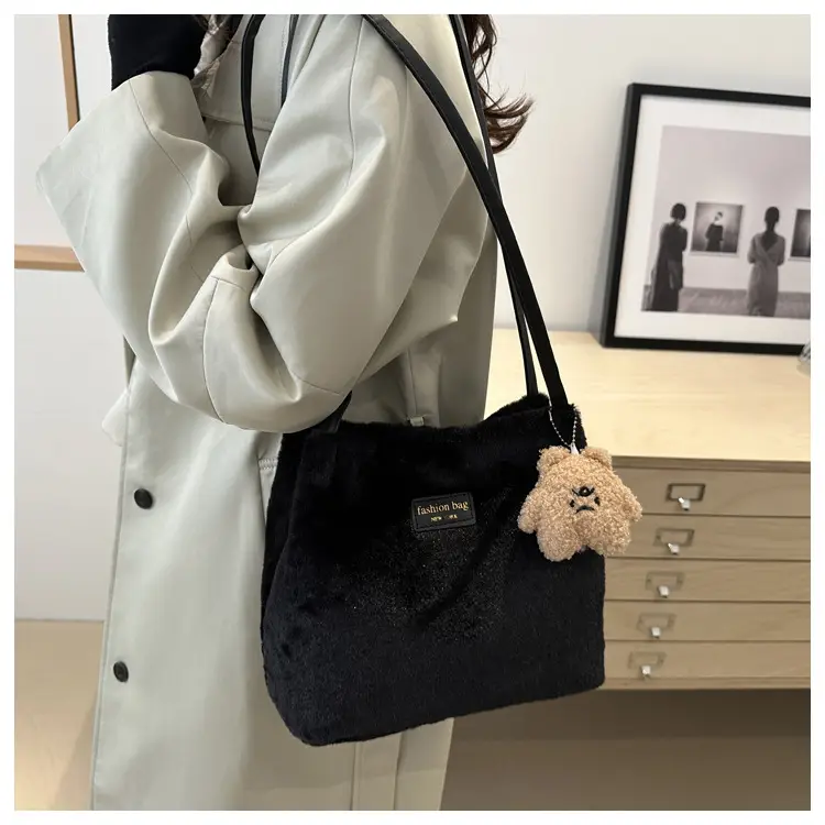 2025 Winter Plush Shoulder Bag Women Brown Pom Pom — feature 17
