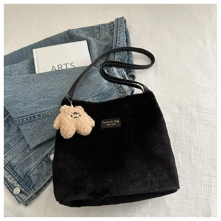 2025 Winter Plush Shoulder Bag Women Brown Pom Pom — feature 20