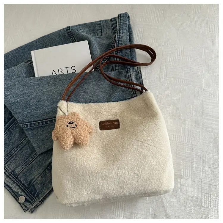2025 Winter Plush Shoulder Bag Women Brown Pom Pom — feature 22