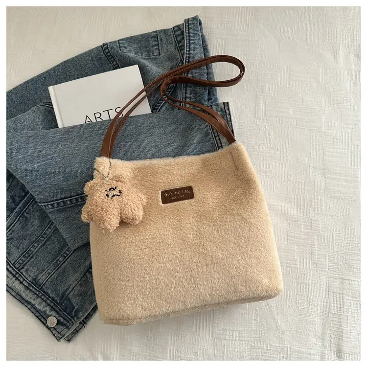 2025 Winter Plush Shoulder Bag Women Brown Pom Pom — feature 24