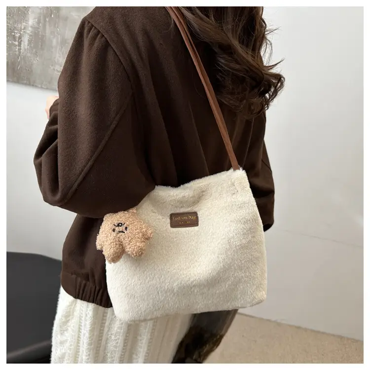 2025 Winter Plush Shoulder Bag Women Brown Pom Pom — feature 8