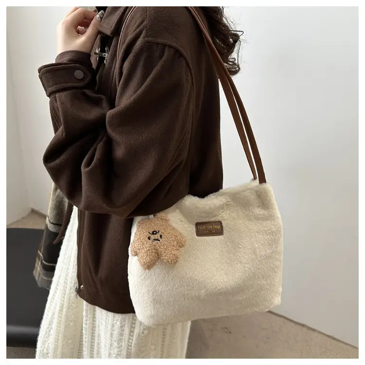 2025 Winter Plush Shoulder Bag Women Brown Pom Pom — feature 9