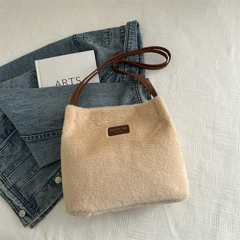 2025 Winter Plush Shoulder Bag Women Brown Pom Pom - Image 2