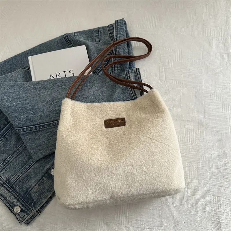 2025 Winter Plush Shoulder Bag Women Brown Pom Pom - Image 3