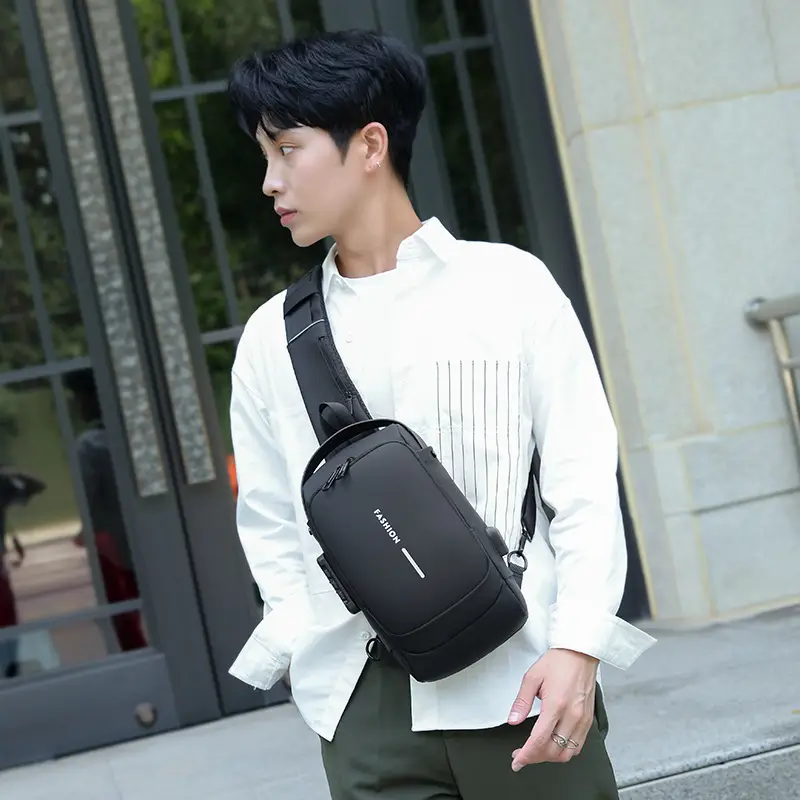 Men's Anti-Theft USB Charging Crossbody Bag Black Brown - Image 4