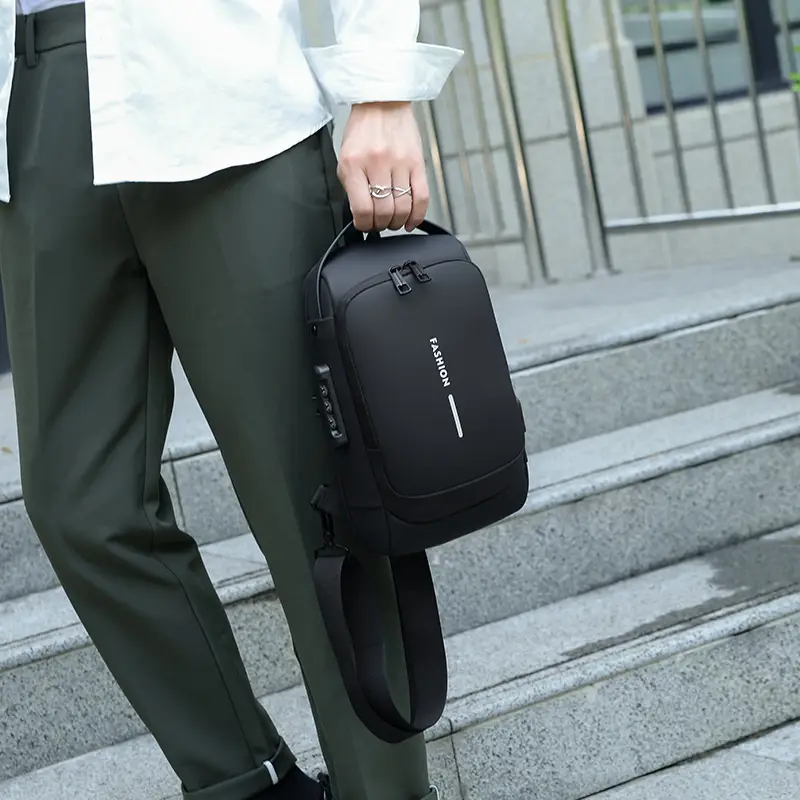 Men's Anti-Theft USB Charging Crossbody Bag Black Brown - Image 5