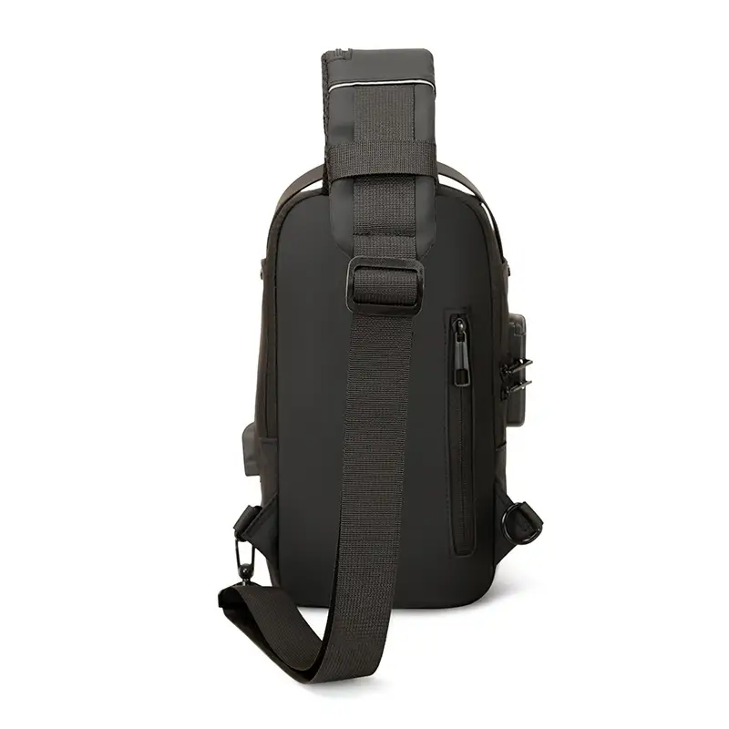 Men's Anti-Theft USB Charging Crossbody Bag Black Brown - Image 6