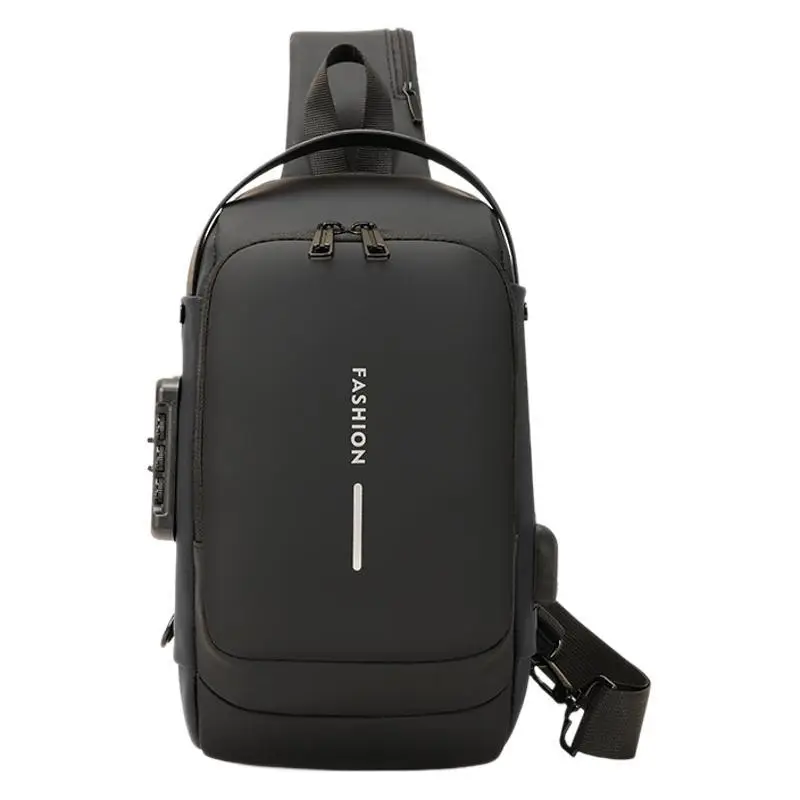 Men's Anti-Theft USB Charging Crossbody Bag Black Brown - Image 7