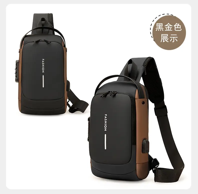 Men's Anti-Theft USB Charging Crossbody Bag Black Brown — feature 16