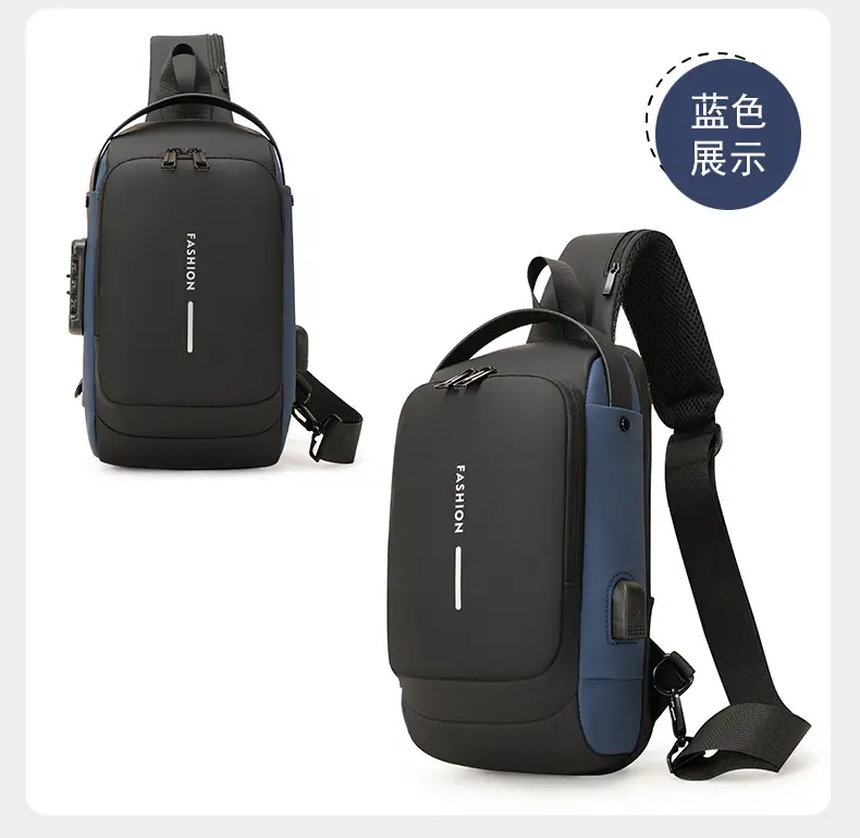 Men's Anti-Theft USB Charging Crossbody Bag Black Brown — feature 17