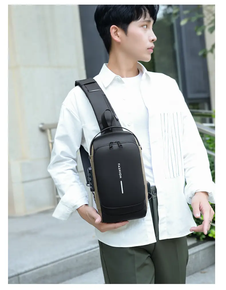 Men's Anti-Theft USB Charging Crossbody Bag Black Brown — feature 36
