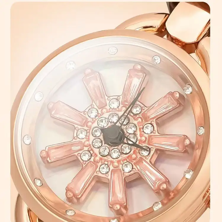 Women's Rotating Snowflake Watch with Brown Leather Band - Image 5