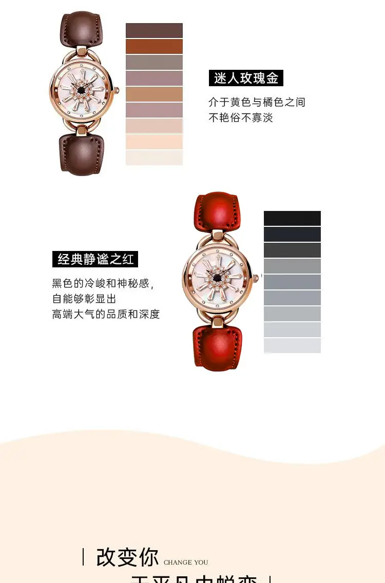 Women's Rotating Snowflake Watch with Brown Leather Band — feature 5