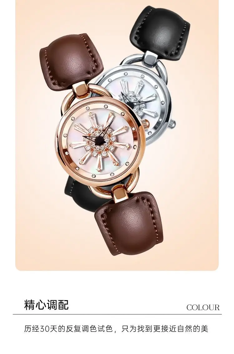 Women's Rotating Snowflake Watch with Brown Leather Band — feature 7