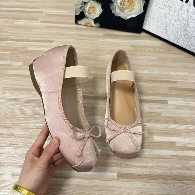 Black Bow Ballet Shoes for Women, Lightweight Satin, 5cm Height - Image 5