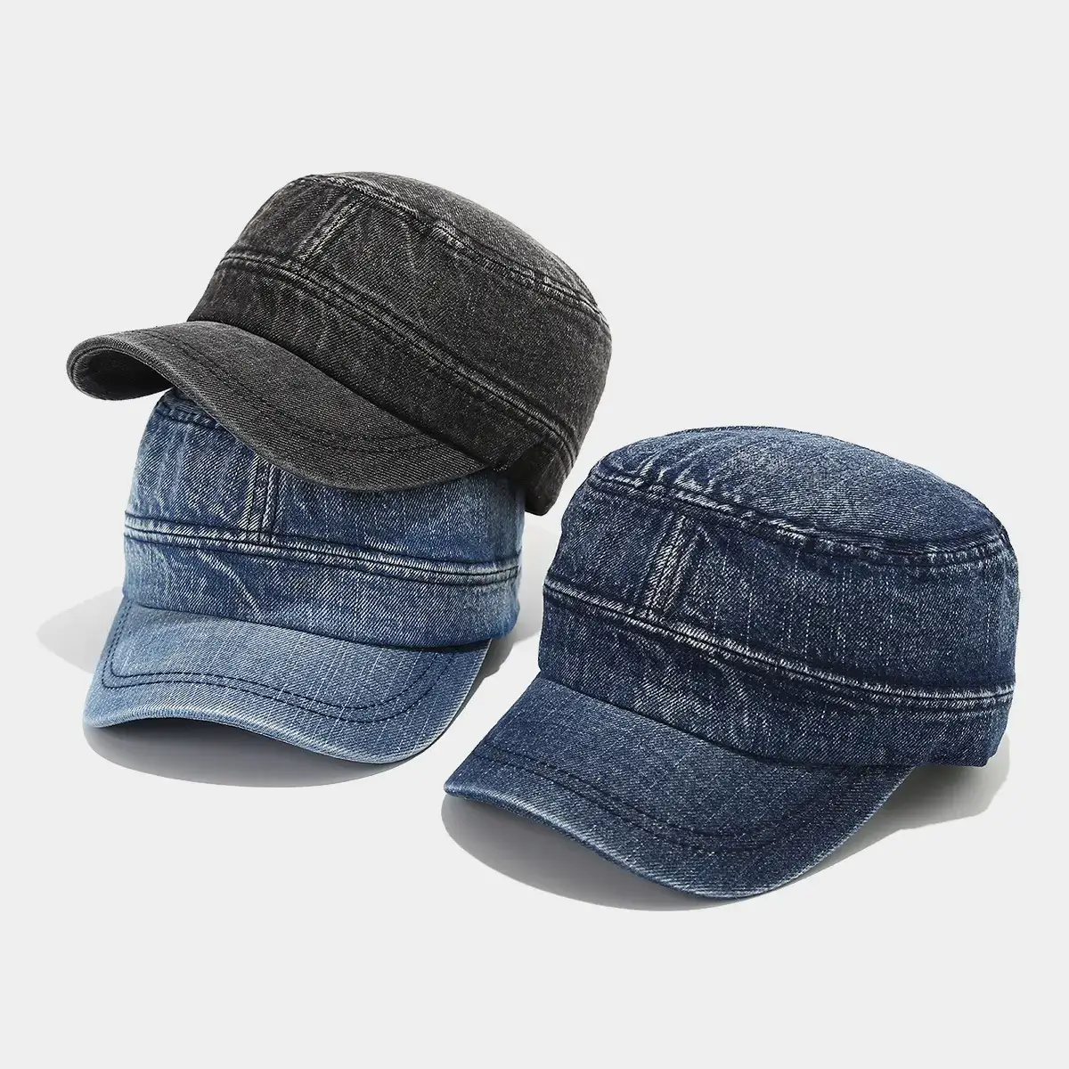 Denim Distressed Cap Men Women Retro Military Street Fashion - Image 5