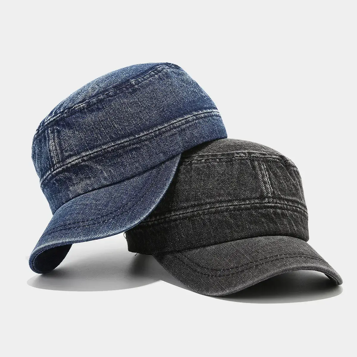 Denim Distressed Cap Men Women Retro Military Street Fashion - Image 6