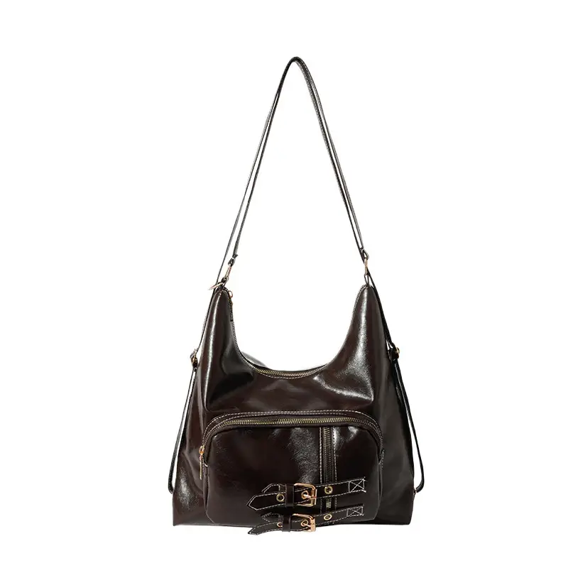 2026 Mori Women's Brown Shoulder Bag with Belt Buckle - Image 7