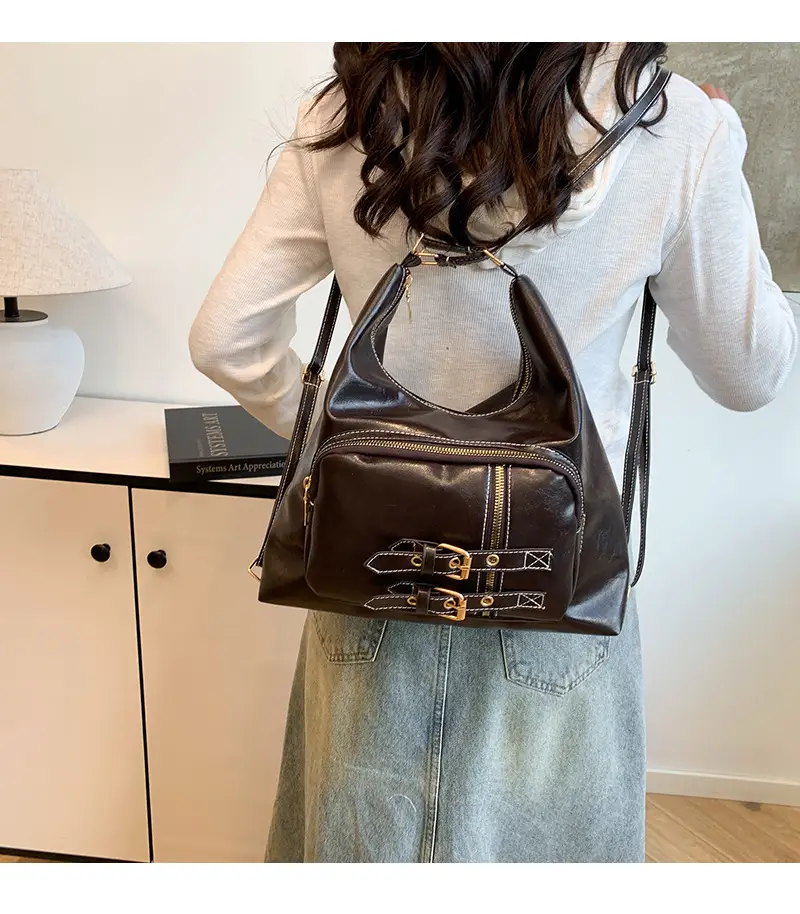 2026 Mori Women's Brown Shoulder Bag with Belt Buckle — feature 1